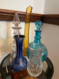 Group Of Decorative Mid-Century Glass Bottles And Vases