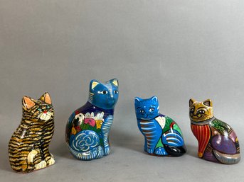 Beautiful Hand Painted Wood & Ceramic Cat Decor