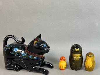 Lacquer Cat & Wooden Nesting Cats