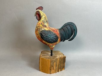 Signed Wooden Rooster Decor