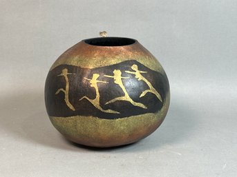 Signed Hand Painted Gourd With Feather By Sorzynaki