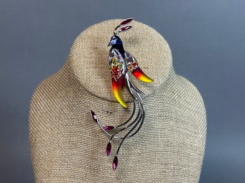 A Jeweled Sterling Silver Bird Pin