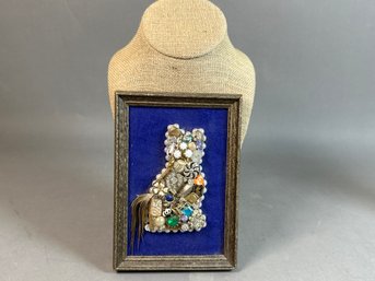 Whimsical Jeweled Cat Art In Frame