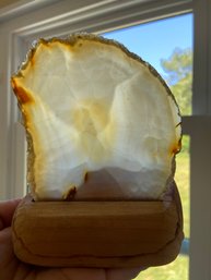 Sliced Agate Votive Candle Holder Wooden Base 3x5