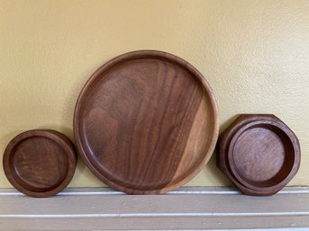 Lot 2 - Local Artist Signed Handmade Lathe Turned Walnut Hardwood Trinket Dish 3 Beautiful Pieces