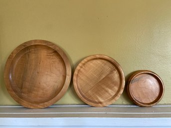 Lot 5 - Local Artist Signed Handmade Lathe Turned Curly Maple Hardwood Trinket Dish 3 Beautiful Pieces