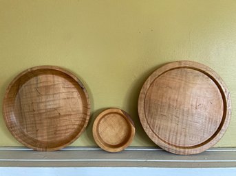 Lot 6 - Local Artist Signed Handmade Lathe Turned Curly Maple Hardwood Trinket Dish 3 Beautiful Pieces