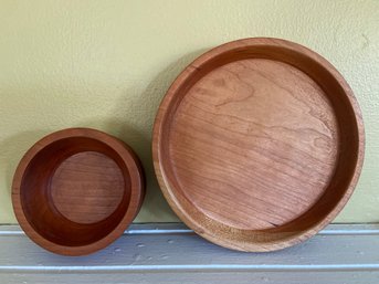 Lot 7 - Local Artist Signed Handmade Lathe Turned Cherry Hardwood Trinket Dish 2 Beautiful Pieces