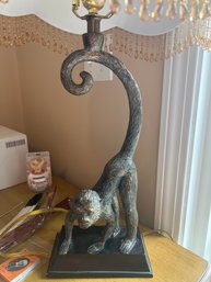 Regency Style Figural Monkey Table/parlor Lamp With Beaded Bell Shade