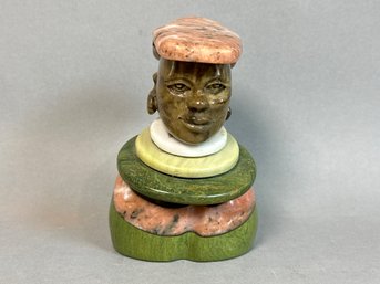 Stunning Hand Carved Verdite Stone Bust, Made In South Africa