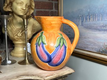 Beautiful Italian Made Pitcher With Eggplant Design