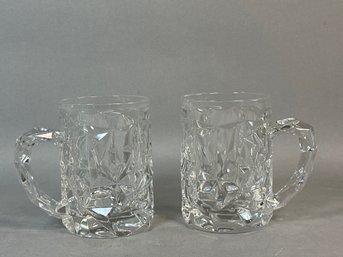 Beautiful Tiffany & Co Rock Cut Blown Glass Beer Mugs