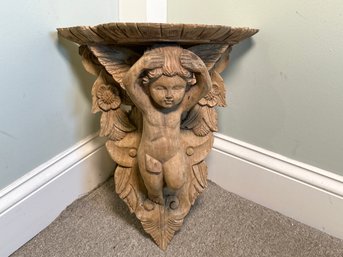 Beautiful Carved Wood Angel Wall Shelf