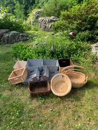 Basket Lot 12 Baskets Varying Colors, Shapes, Sizes, And Materials