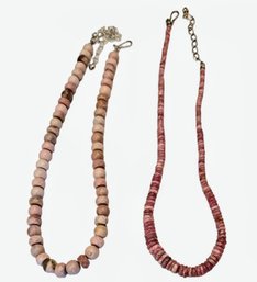 2 J. King Necklaces With S.S Clasps Rhodochrosite / Rhodonite  - 1 Faceted / 1 Smooth Seed Bead