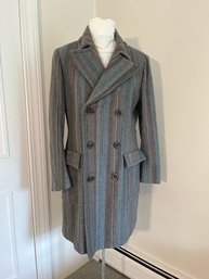 Vintage 1970s Topcoat Size Small Hand Tailored Charcoal Herringbone