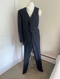 Vintage 1970s Three Piece Fine Herringbone Wool Suit Size Small,  Hand Tailored, Bellbottom Pants