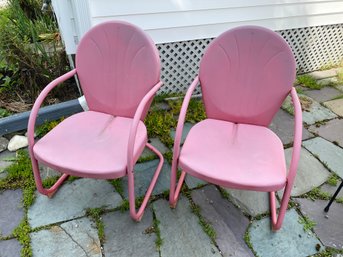 Pairs Pinkish Red Metal Patio Chairs