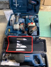 Bosch 1660 Circular Saw, 3960 Cordless Drill, 3452 Flashlight, 4 Batteries, Battery Charger And Case