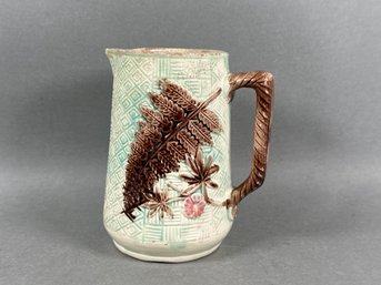 Antique Victorian Majolica Fern & Geometric Design Mug