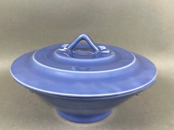 Vintage Harlequin Pottery Covered Casserole In Original Mauve Blue Glaze