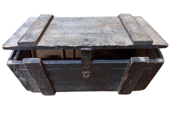 Early Antique Metal Strapped Tool Chest With Interior Box Dividers