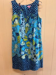 Lilly Pulitzer Screen Print Blue/green Koi Fish Print Sleeveless Cotton Dress - Size 12