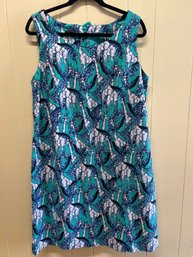 Talbots Sleeveless Cotton Women's Dress With Blue/green Giraffe Print - Size 16