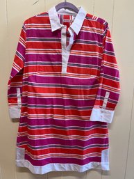 Tizzie Women's Cotton Shirt Dress Pink/purple Broad Stripe With White Collar & Cuffs - Size L