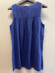 C & C California Sleeveless Denim Blue Linen Smock Dress With White Embroidery - Size L