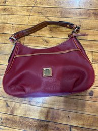 Dooney And Bourke Red Leather Pinched Bottom Tote/Handbag