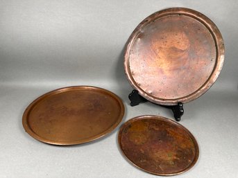 Vintage Round Copper Trays With Patina