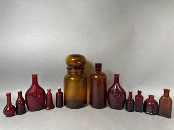 Vintage Amber & Red Glass Bottles