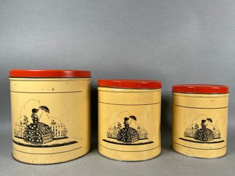 Vintage Victorian Woman Metal Nesting Canisters