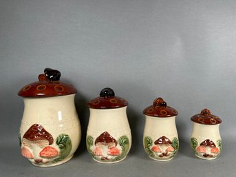 Vintage Empress Of Haruta Ceramic Mushroom Canisters