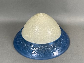 Art Deco 1940s Ivory & Blue Embossed Flowers Globe Light Cover