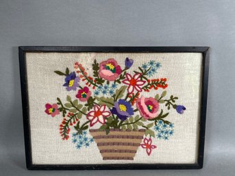 Vintage Floral Embroidered Framed Wall Art