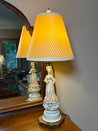 Vintage Porcelain Victorian Woman Figural Lamp