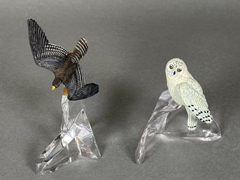 Vintage TFM Franklin Mint Owl & Bird Figures On Lead Crystal Base