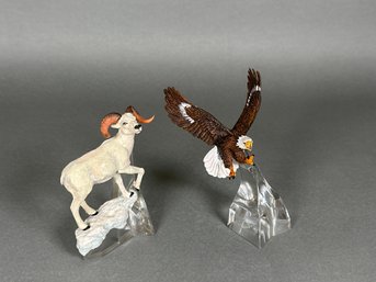 Vintage TFM Franklin Mint Sheep & Eagle Figures On Lead Crystal Base