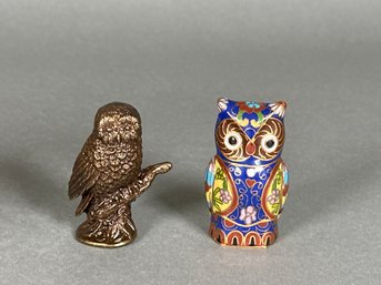 Vintage Franklin Mint Owl Figures, Metal & Porcelain