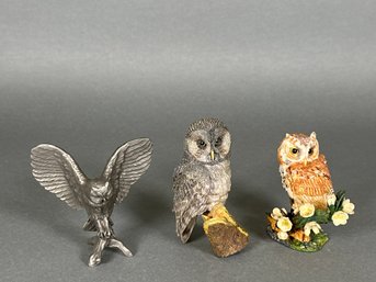 Vintage Franklin Mint 'The Magnificent World Of Owls' Figures & Metal Figure