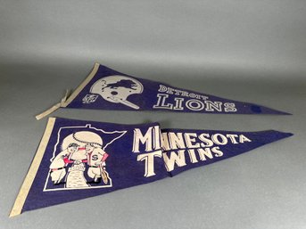 Vintage Detroit Lions & Minnesota Twins Pennants