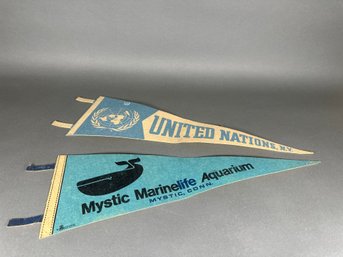 Vintage United Nations NY & Mystic Marinelife Aquarium Pennants