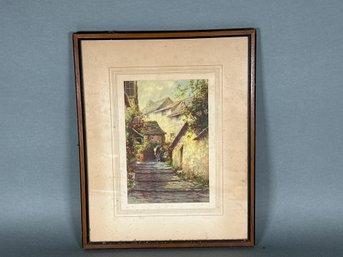 Vintage L Bowden Clovelly Devon Watercolor Framed Print