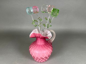 Glass Roses In Pink Pitcher