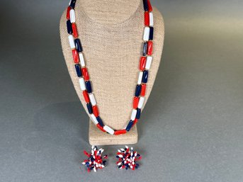 Americana Clip On Earrings & Necklace