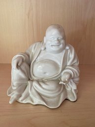 Laughing Buddha 6x5.5x4.5 White Porcelain Smiling Bodhi