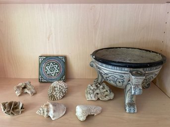 Ceramic Crackle Finish Bowl With Coral And Star Of David Jewish Tile Marked 48