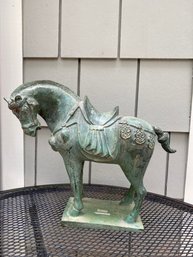 Asian Cast Metal Heavy Horse 11x5x10im Great Verdigris Patina